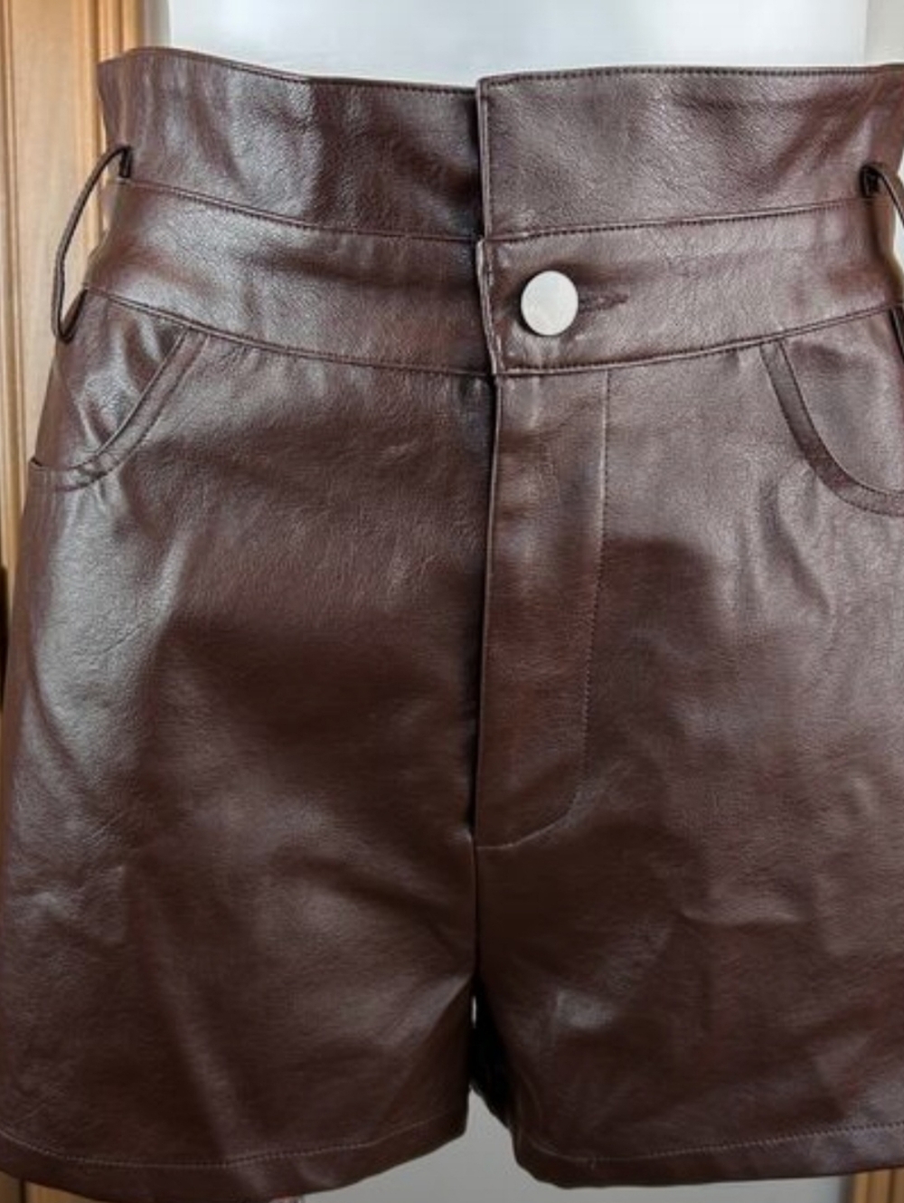 Le Lis Brown Faux Leather High-Waist Shorts